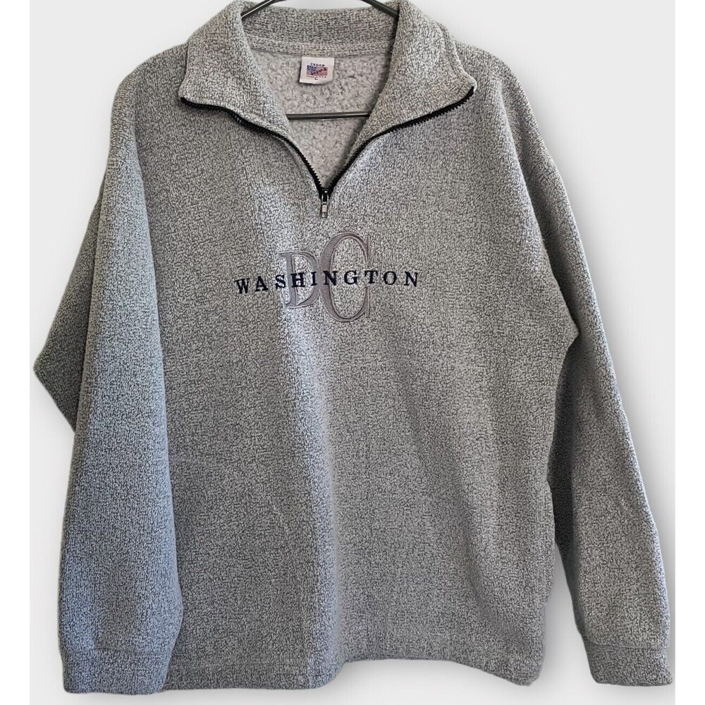 Washington DC Sweater Women’s Large Gray Pullover 1/4 Zip USA Cedar Sports Vtg - Picture 1 of 10